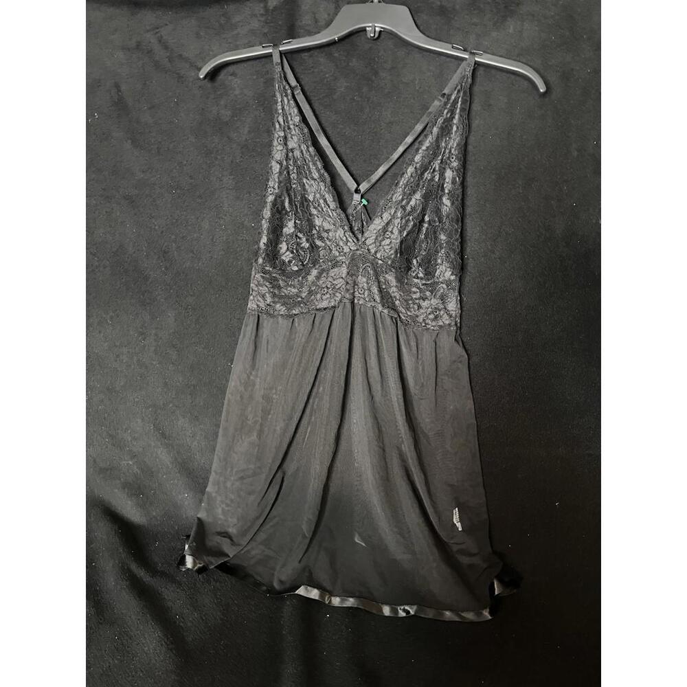 Unbranded Lace Trim Sheer Black Babydoll Lingerie Size L *read Description